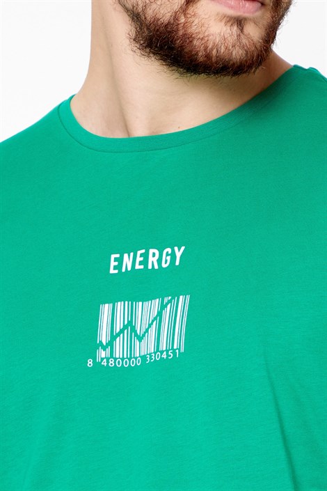 COMEOR Erkek Yeşil Önü Baskılı Kısa Kollu Bisiklet Yaka Basic Slim Fit T-Shirt